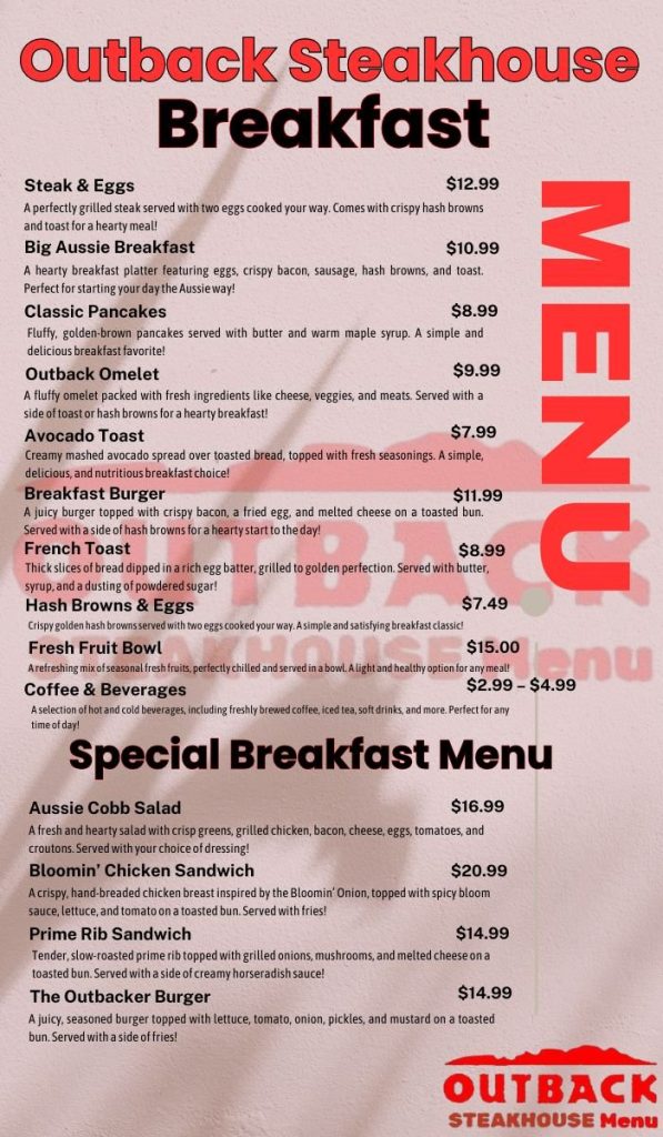 Outback Steakhouse Breakfast Menu Prices USA