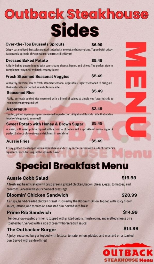 Outback Steakhouse Sides Menu Prices USA