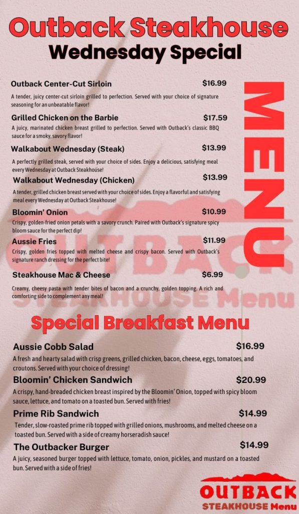 Outback Wednesday Special Menu Prices USA